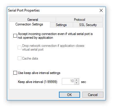 Serial Port Redirector - Connection Settings